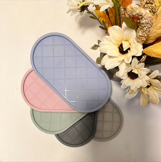 Concrete Oval Trays -Plaid