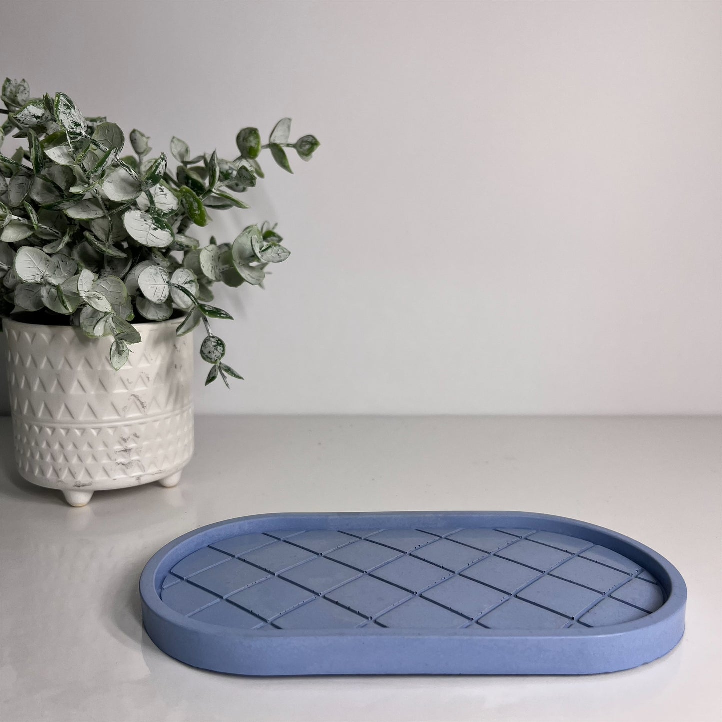 Concrete Oval Trays -Plaid