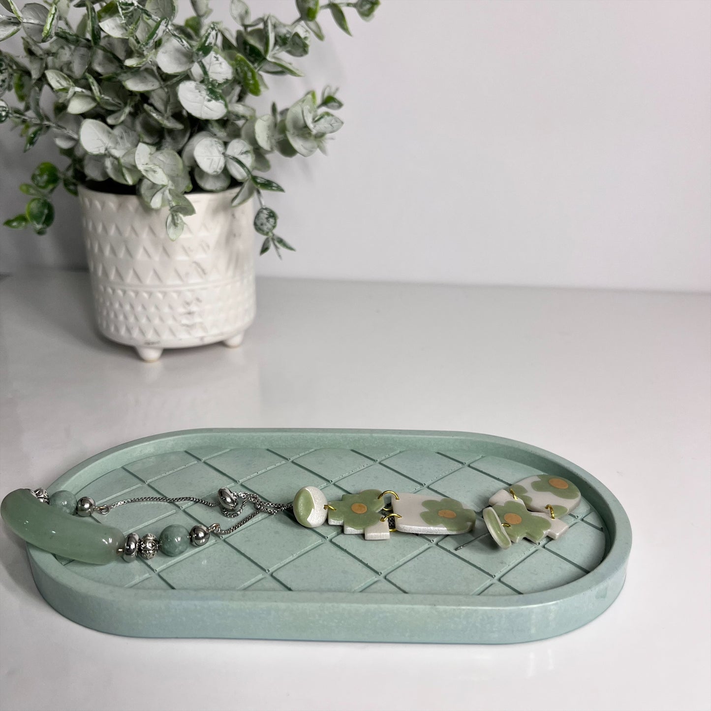 Concrete Oval Trays -Plaid